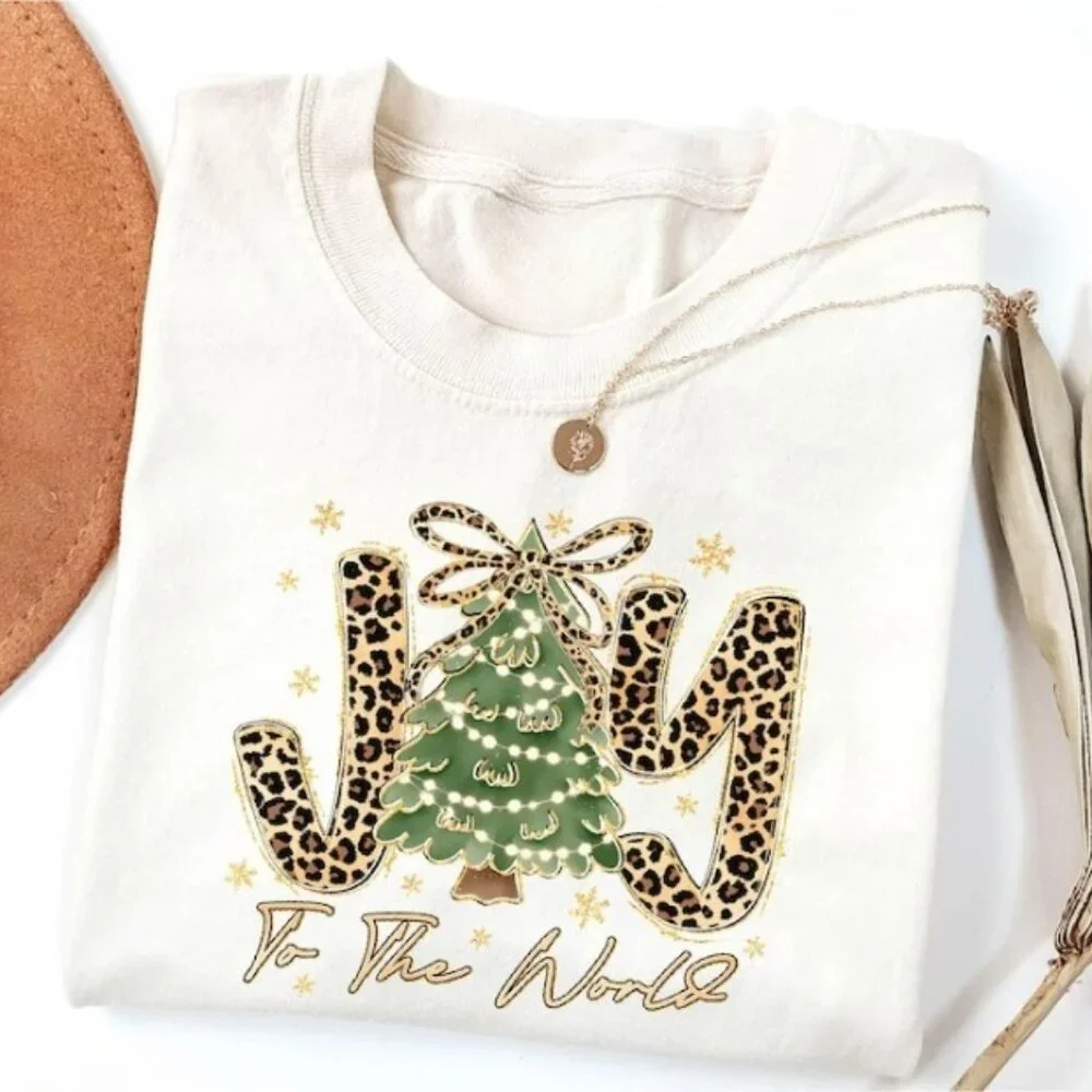 Graphics Joy to The World Shirt, Christmas Tree Graphics Tee - Picture 1 of 4